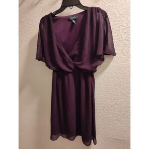 Ralph Lauren Dress Women's 4 Faux Wrap Sleeveless Polyester Chiffon Flowy